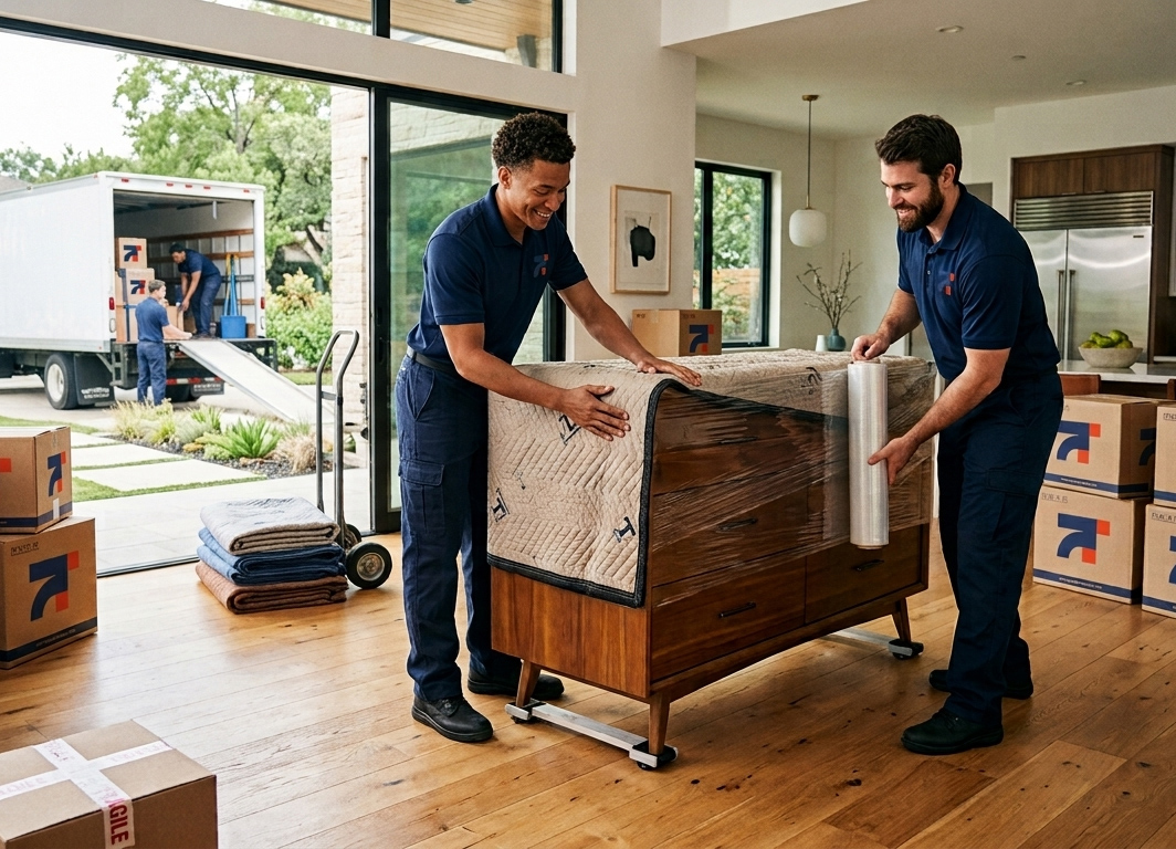 Fast Track Services crew carefully packing and wrapping items for a move